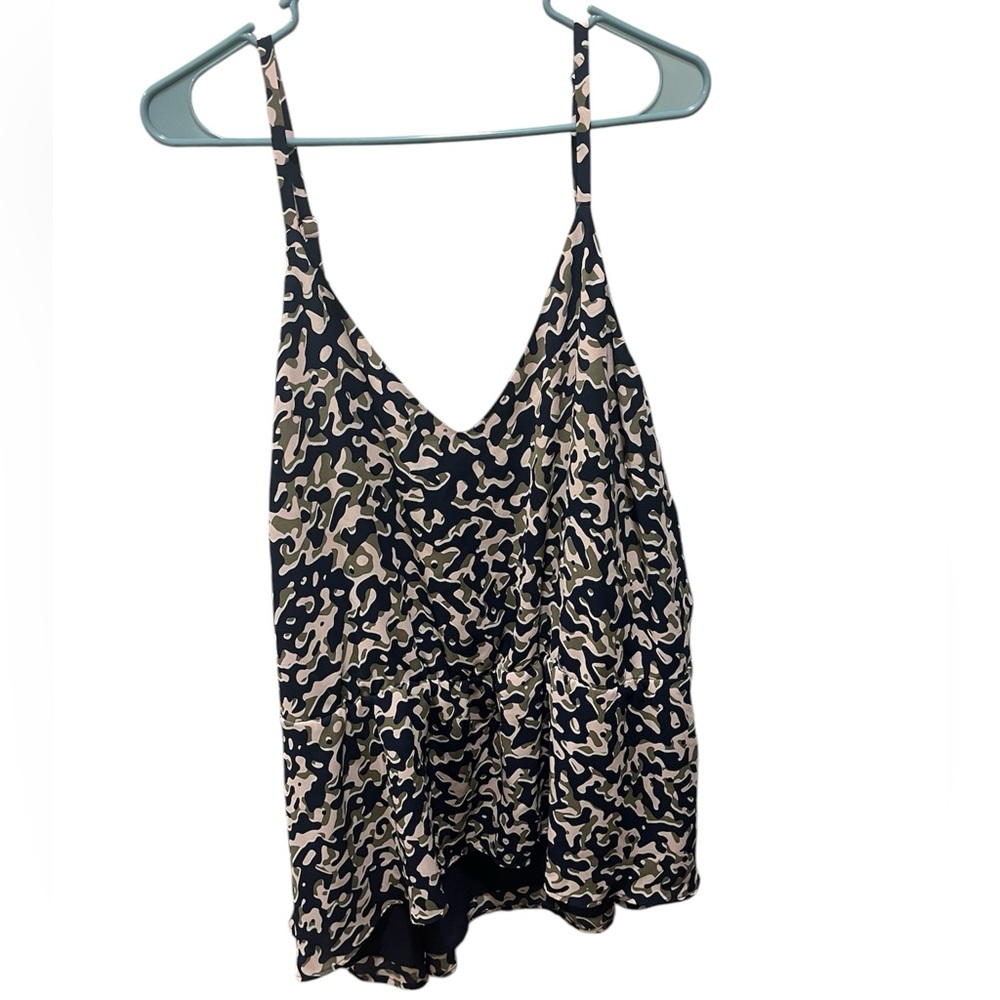 Rebel Wilson x Angels Blue Pink Camo Sleeveless Blouse Plus Size 3X